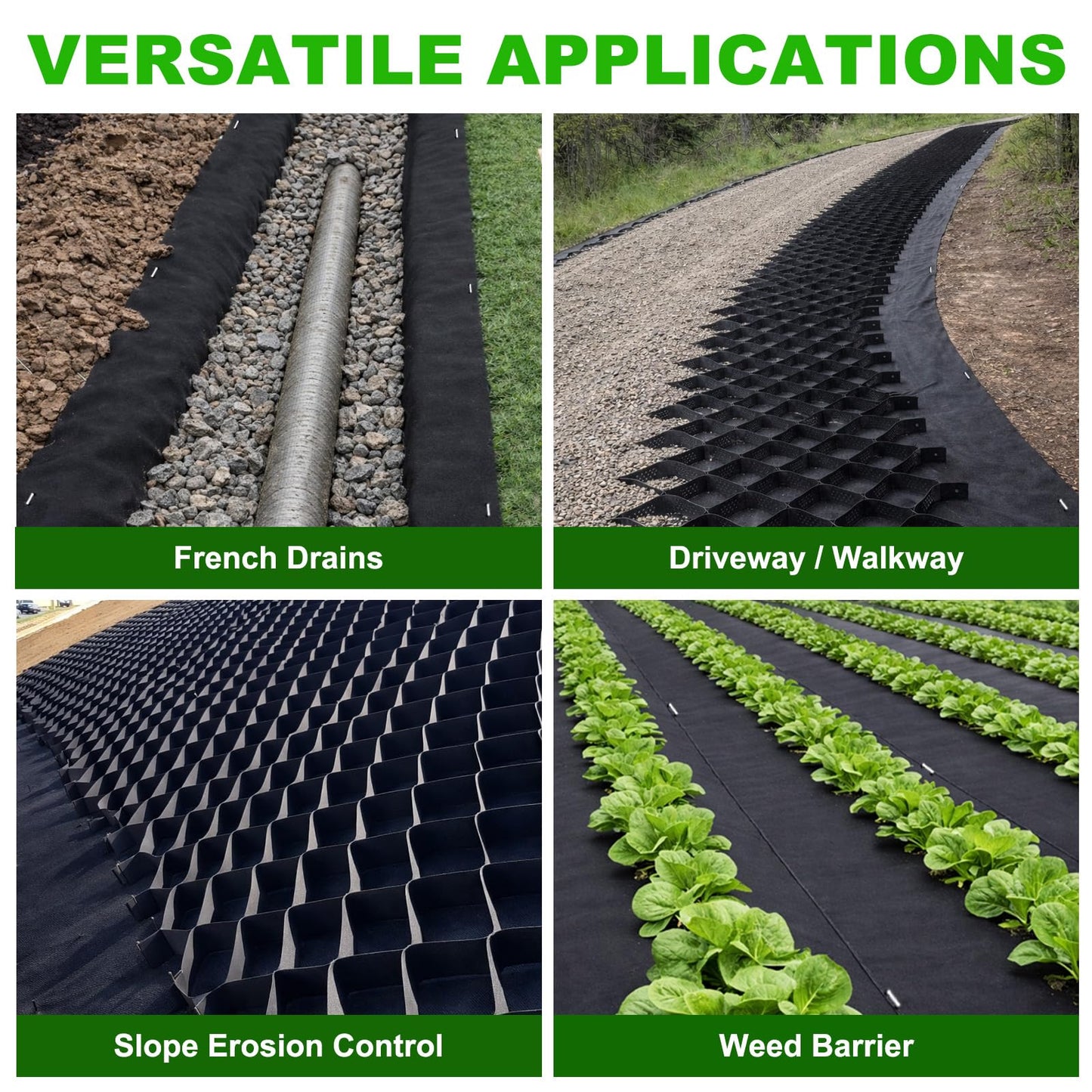 9oz Non Woven Geotextile Fabric with Stakes for French Drains, 4x60FT High Permeability Drainage Fabric Heavy Duty Landscape Fabric for Gravel Grid, Garden, Flower Beds, Weed Control, Erosion Control