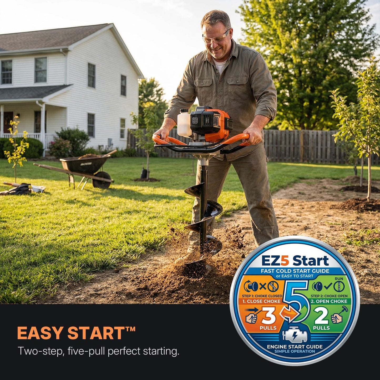 WORKIT 52CC Post Hole Digger, Auger Post Hole Digger Easy Start, 2-Cycle Xtreme Engine, Gas Powered Earth Auger with 6"+10" Auger Drill Bit, 10"+20"+30" Extension Rods, EPA Certification