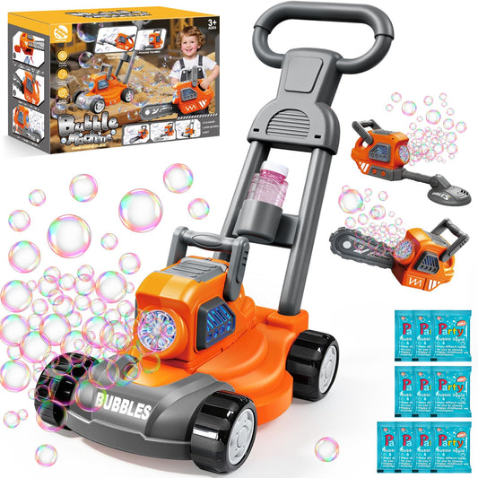 juman Bubble Lawn Mower for Kids, 3in1 Electric Bubble Machine with 10 Bubble Solution, Summer Outdoor Toddler Toys Bubble Blower with Lights, Party Birthday Gift for Boys Girls 3 4 5 6 7 8 Year