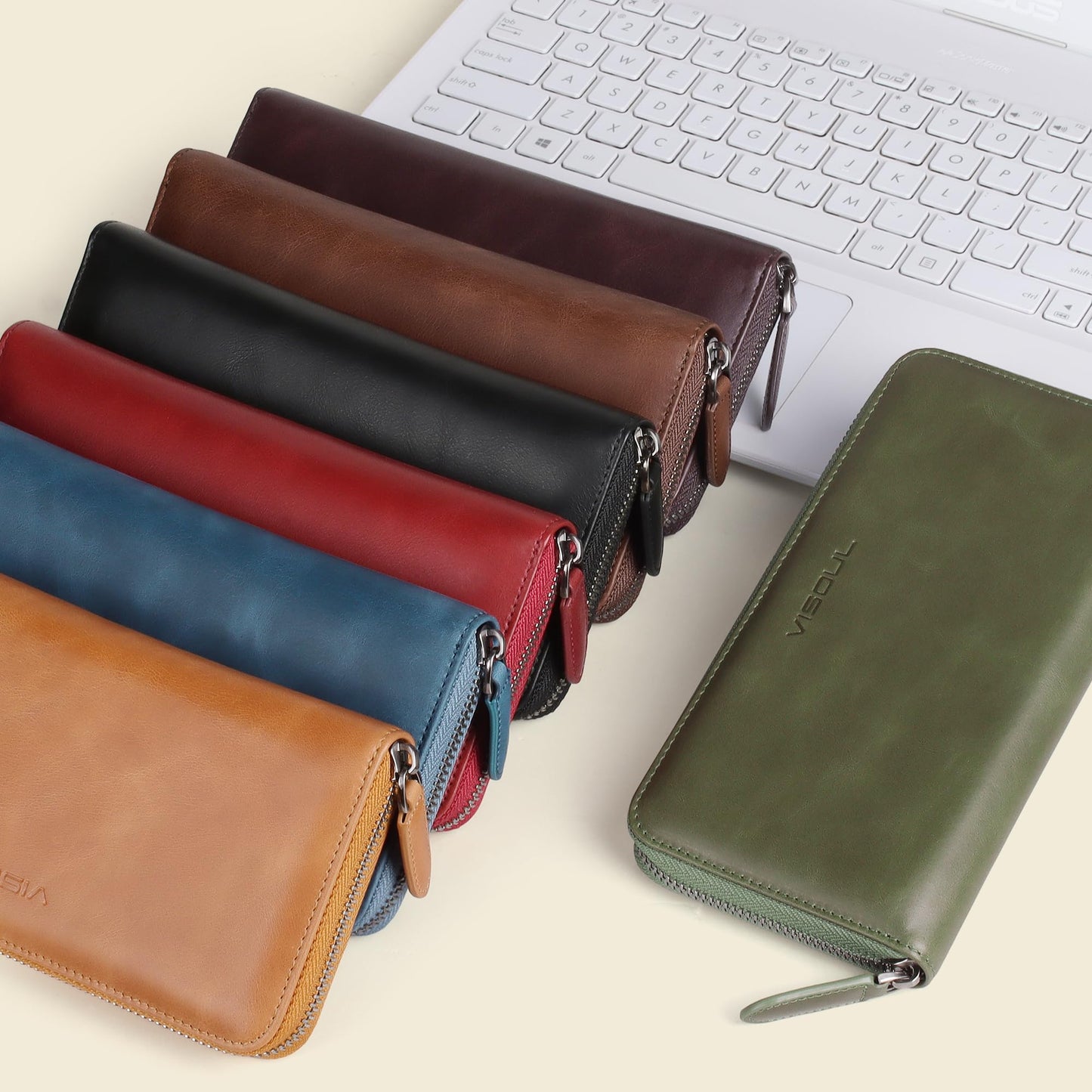 VISOUL Leather Long Zipper Pouch Wallet for Men and Women with RFID Blocking, Large Clutch Cash Long Wallet with Zipper (Black)