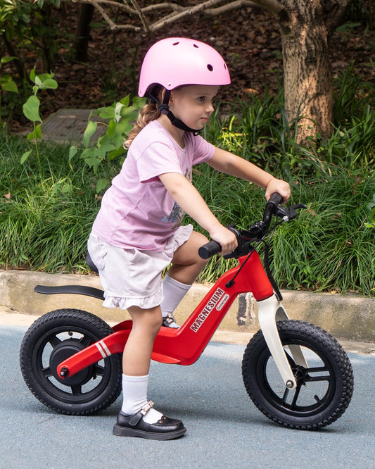 GROWNEER Electric Balance Bike for Kids 3-5 Year Old Boys Girls, 12 Inch Pneumatic Tires, 3 Speed Settings (3.1/6.2/9.3 mph), Light-up Front Tire & Adjustable Seat, 9.3 Mile Range, Red