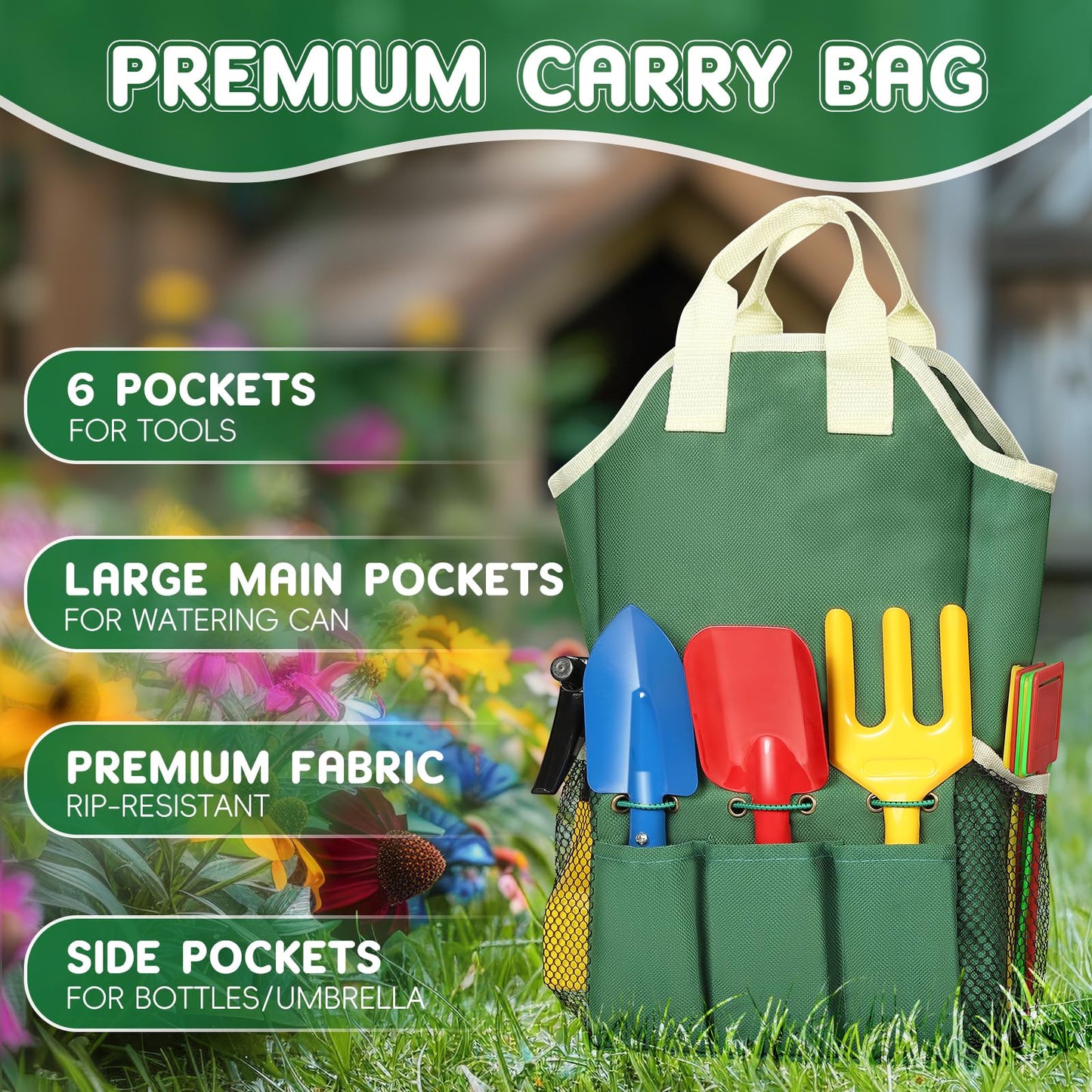 Kids Gardening Tool Set, 20PCS Gardening Toys Includes Metal Rake,Fork,Trowel,Apron,Gloves,Watering Can,Tote Bag, Garden Tool Kit for Kids, Outdoor Toys Gift for Boys Girls