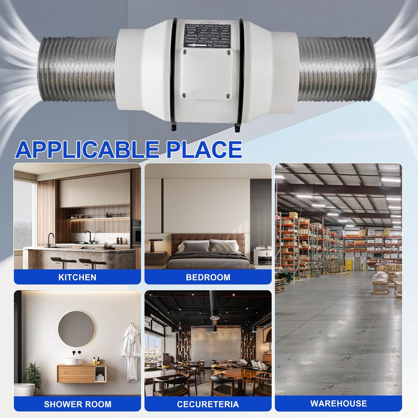 6Inch Exhaust fan Pipeline booster fan Inline duct fan 420 CFM Efficiency Air Fan for Duct Vent Bathroom, Kitchen, Grow Tent,Hydroponics,The wind is very strong.All-copper wire motors are more durable