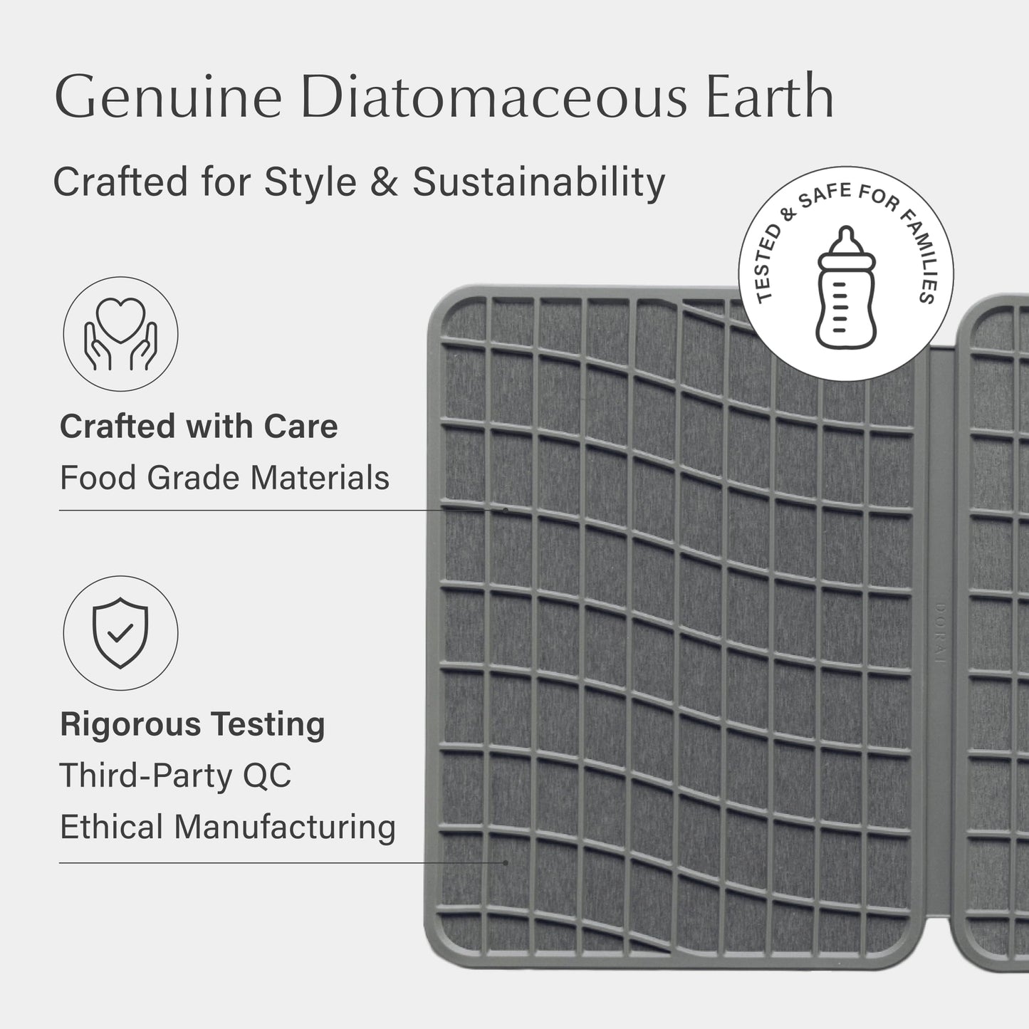 Dorai Home Dish Pad - Collapsable Stone Dish Drying Mat with Diatomaceous Earth for Quick Drying - Ultra Absorbent - Encased in Woven Silicone - Eco-Friendly, Foldable - Large 24.6" x 16.5", Slate