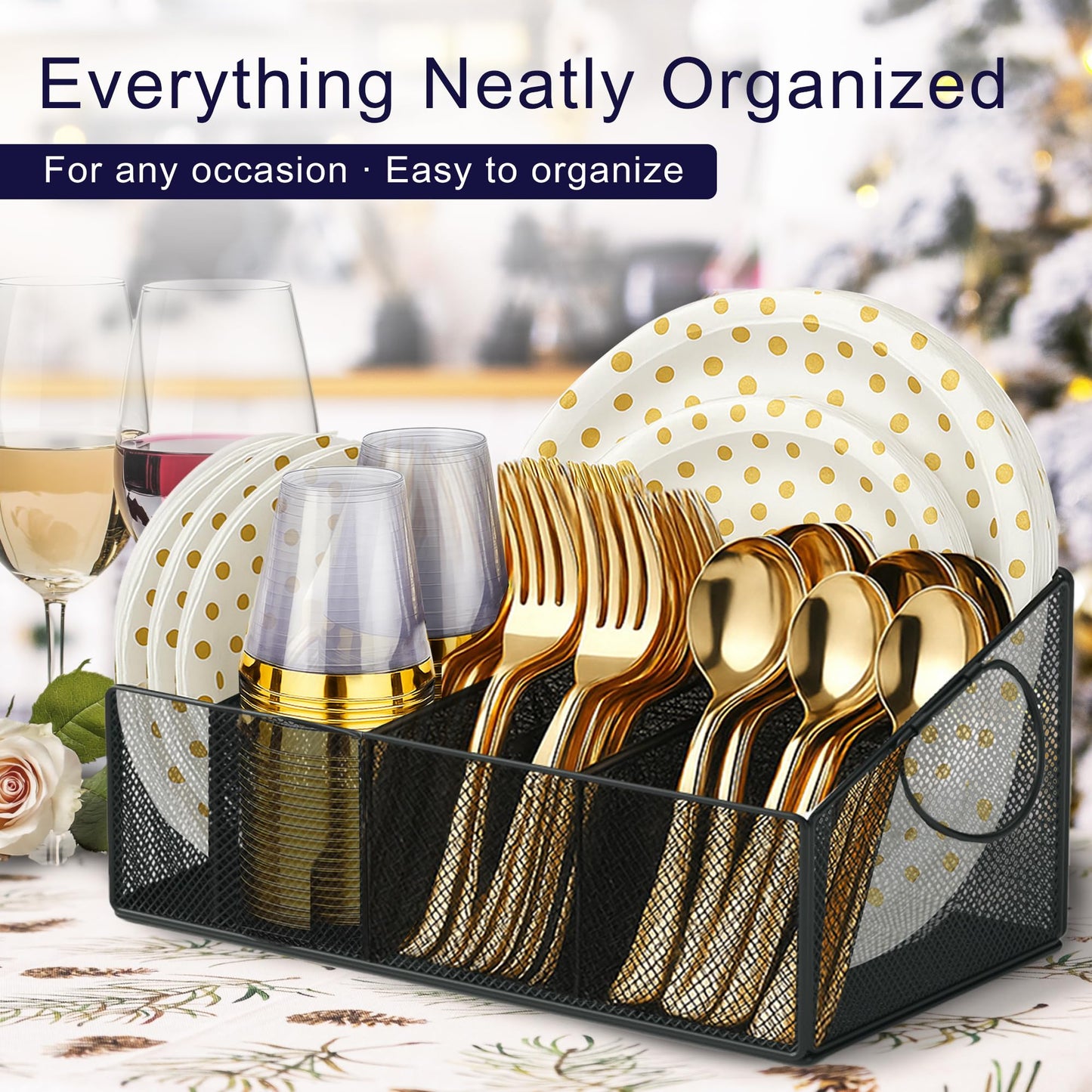 BAEK SPACE Paper Plate Caddy - Utensil Holder Dispenser - Separate Napkin Holder - Party BBQ Camping Table Organizer