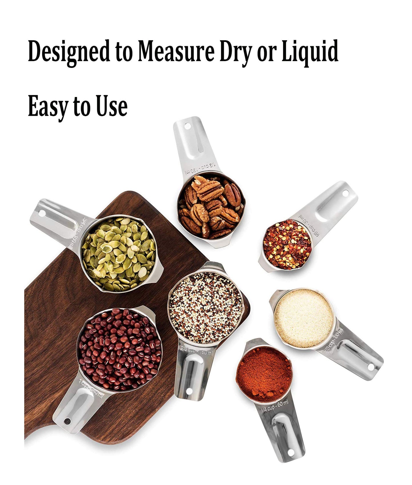 Measuring Cups Stainless Steel 7 Piece Stackable Set for Dry or Liquid Ingredients Measurement - Kitchen Gadgets & Utensils Metal Measuring Cups Best for Cooking & Baking