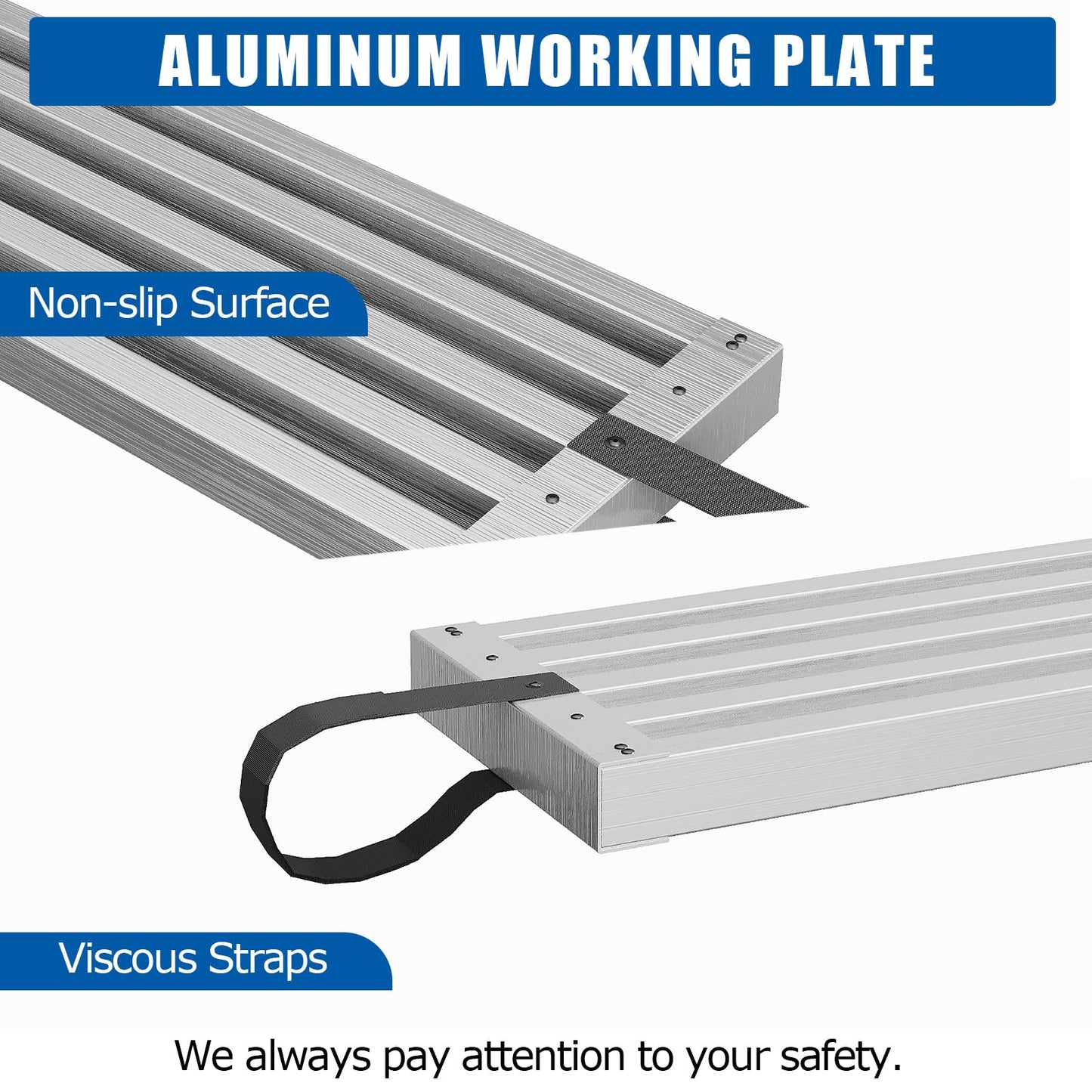 8-13Ft Telescoping Work Plank, Aluminum Adjustable Scaffold Platform with Skid-Proof Surface, Ladder Accessory, 440 Lbs Capacity, Extension Plank for Safe Work
