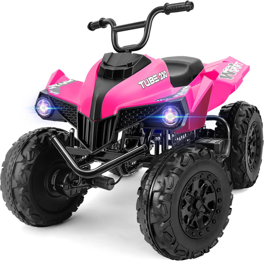 ELEMARA 24V Iron-Frame 2 Seater Ride on ATV for Big Kids,4WD Heavy-Duty ATV for Kids with Bluetooth,4 Wheeler Ride on Car with Realistic Sounds,Spring Suspension,Ultimate Adventure for Boy&Girls,Pink