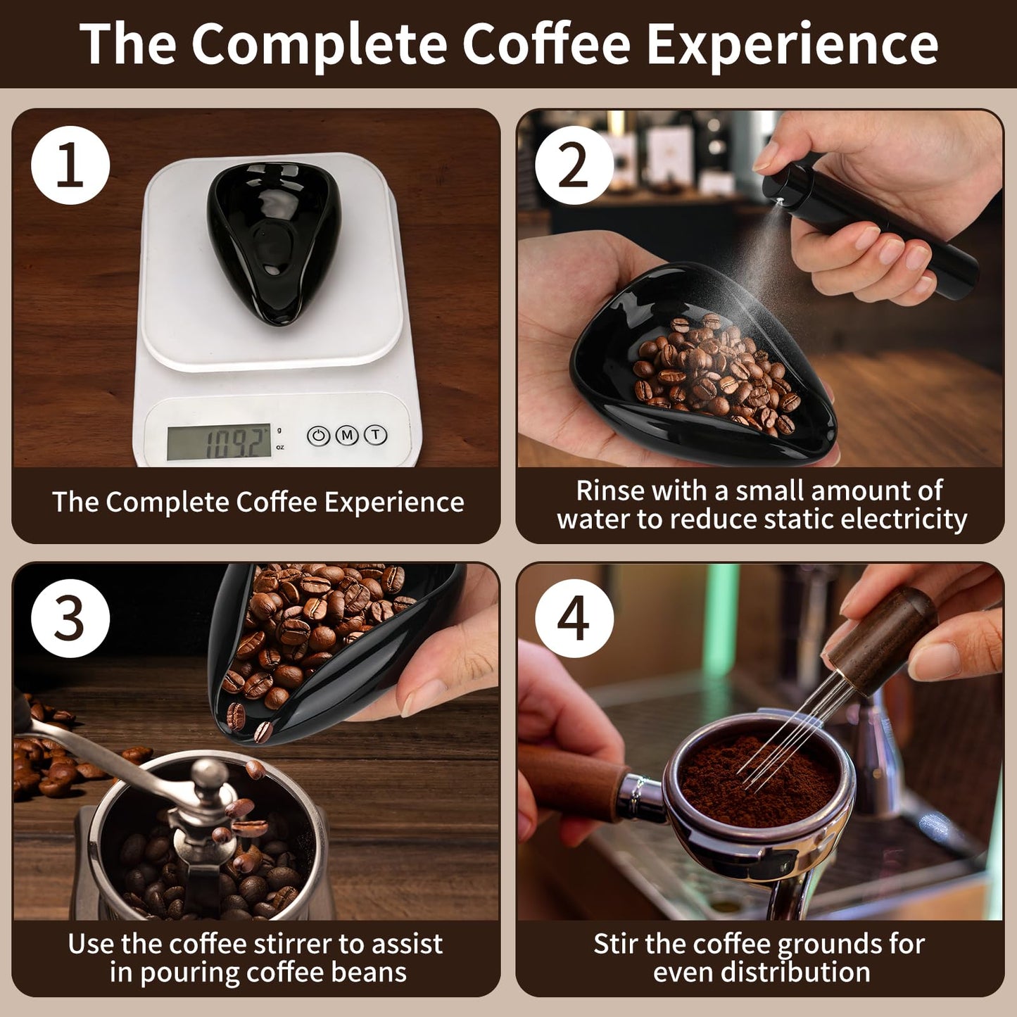 3 Pcs Espresso Accessories Set, Coffee Bean Dosing Cup, RDT Spray Bottle, Espresso Stirrer Tool, Coffee Bar Gadgets, Barista Tools for Coffee Lovers