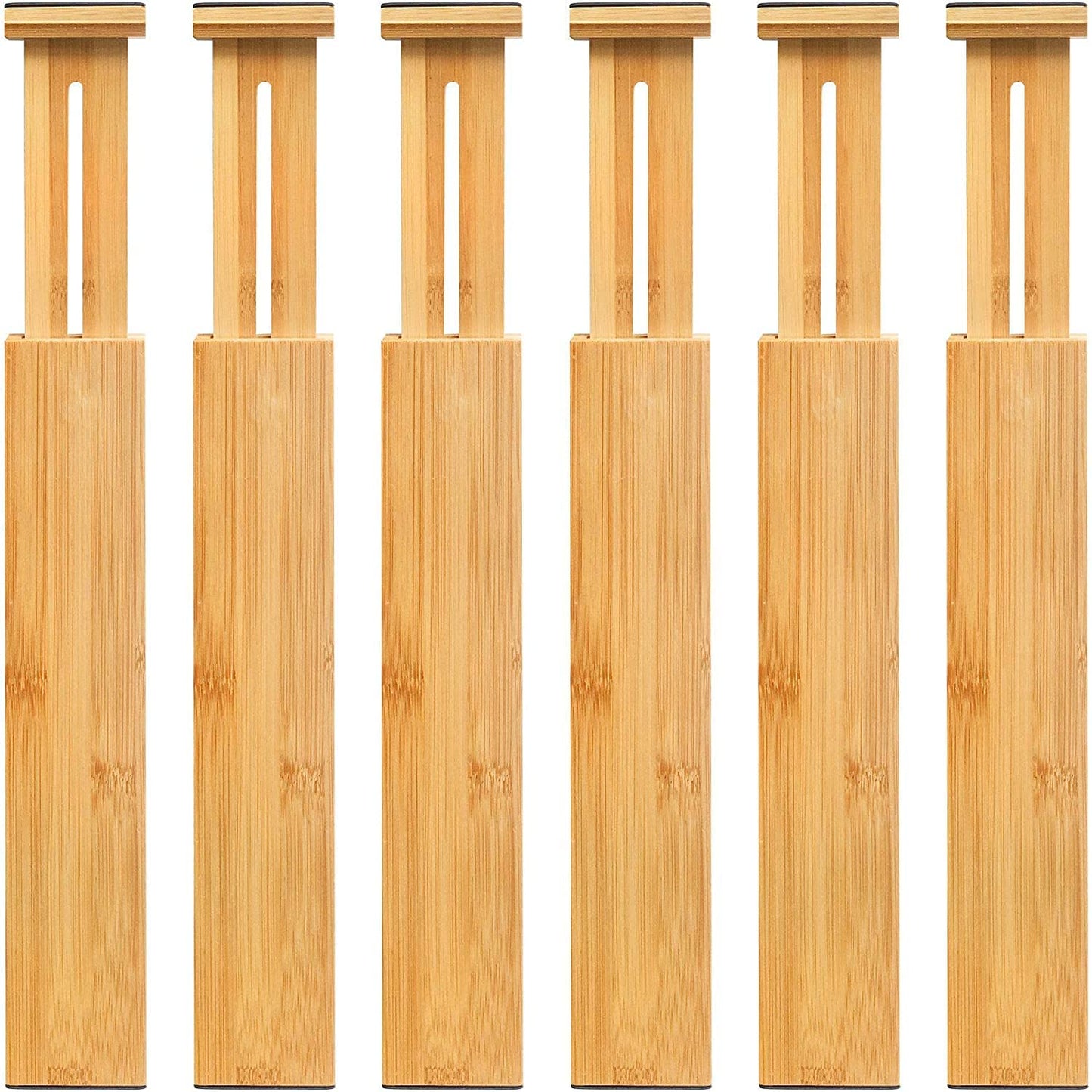 VaeFae Adjustable Bamboo Drawer Dividers, Expandable Drawer Organizer for Kitchen, Bedroom, Bathroom, Dresser and Office, 6-Pack