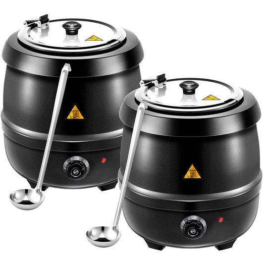 Suclain 2 10.5 Quart Commercial Soup Warmer 110v Electric Large Commercial Soup Kettle Warmer with 2 Ladles Stainless Steel Hinged Lid Detachable Pot Portable Electric Pot for Family Gathering