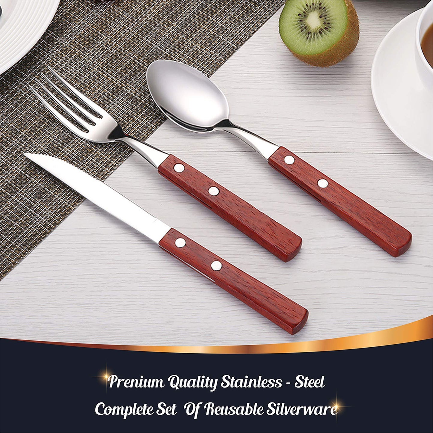 PREMIUM QUALITY Stainless Steel travel utensils Set with case, Healthy & Eco-Friendly 3pc Full Size Fork, Spoon, Portable, reusable utensils with case