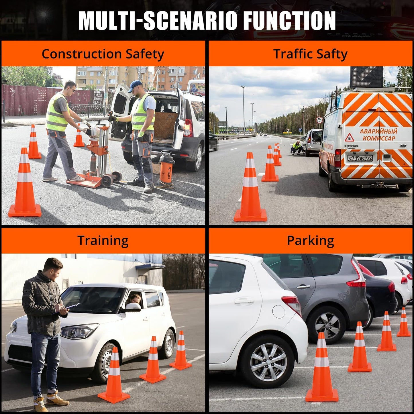 12 Pack 28 Inch Traffic Cones - Orange PVC Safety Cones,Stackable Traffic Cones Construction Cones For Parking Drivers Training Bulk,Driveway, Road Traffic Control