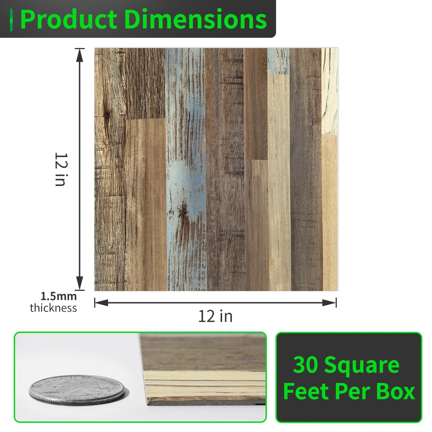 LONGKING 30-Pack 12×12in Vinyl Flooring Tiles - Effortless Peel and Stick Floor Tiles for Kitchen, Dining Room, Bedrooms, 30 Sq. Ft (Brown Segment)