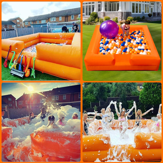 WARSUN Foam Ball Pit 10x10Ft with Built-in Fan Ball Pit Inflatable for Kids Toddlers, Hours of Fun Activity（Organe）
