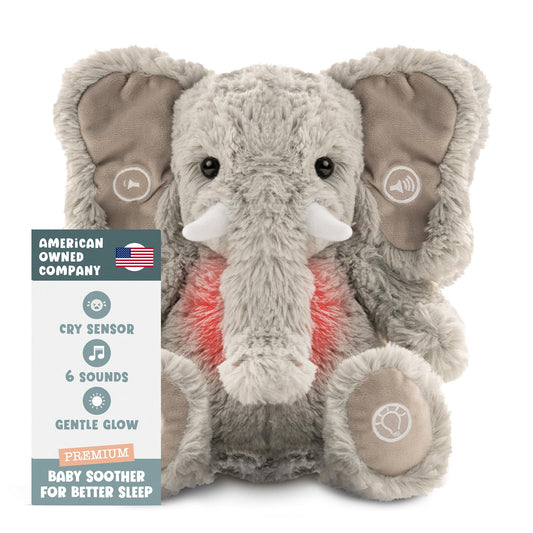 Gemma Joy Baby Sleep Soother Elephant for Baby – Cry Activated Heartbeat Stuffed Animal – Rechargeable Crib Soother with White Noise, Shush, Lullabies & Night Light – The for Newborns