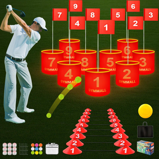 GYMMALL Golf Yard Bucket Games, 9 Holes Bucket Backyard Golf Game Set with LED Light and Flags for Adults & Kids Indoor Outdoor, Golf Practice Gift for Backyard, Park, Beach and Lawn