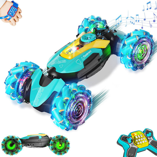Gesture Sensing RC Stunt Car,Remote Control Car Toys for Ages 5-13,4WD All-Terrain with 360° Flips & LED Music Show,3-6 Year Old Boy Birthday Gift,Indoor/Outdoor Play & Gifts for Boys Toys Age 8-10