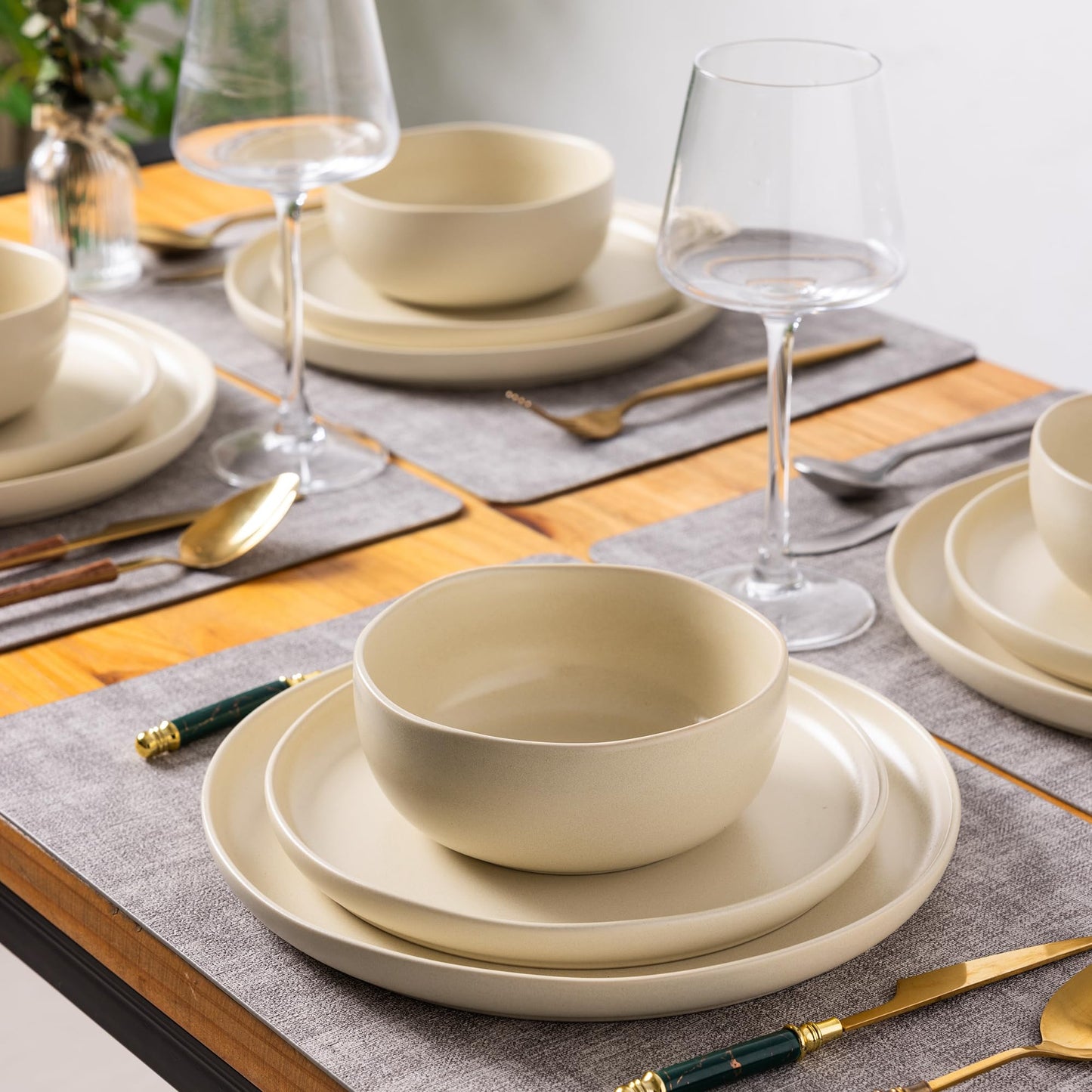 AmorArc Ceramic Dinnerware Sets, Wavy Rim Stoneware Plates and Bowls Sets,Dishwasher & Microwave & Oven Safe Dishes set, Service for 4 (12pc)