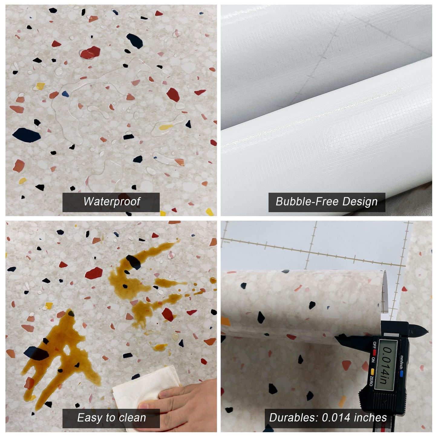 Multicolored Terrazzo Contact Paper 15.74"x354.3" Boho Contact Paper Marble Countertop Peel and Stick Granite Wallpaper for Kitchen Counter Bathroom Bedroom Table Sticker Cover Dinning Room Wallpaper