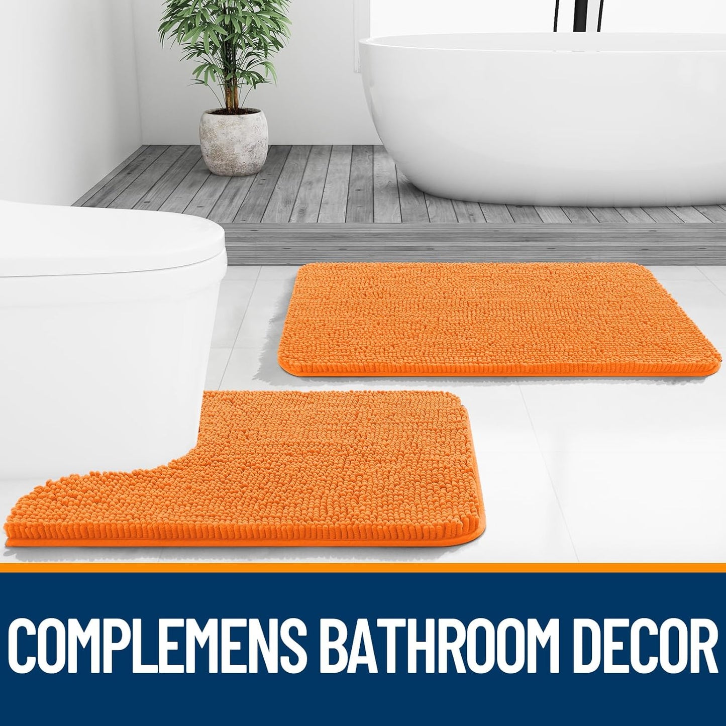 OLANLY Bathroom Runner Rugs - Extra Soft Chenille Bath Mats | Quick-Dry, Machine Washable, 44x24, Orange