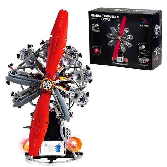 SQVIAFUN 9-Cylinder Radial Aircraft Engine Building Sets (1100 PCS), Classic WW2 Airplane Engine Model that Runs with Motor, Educational Toys Gift for Kids & Adults
