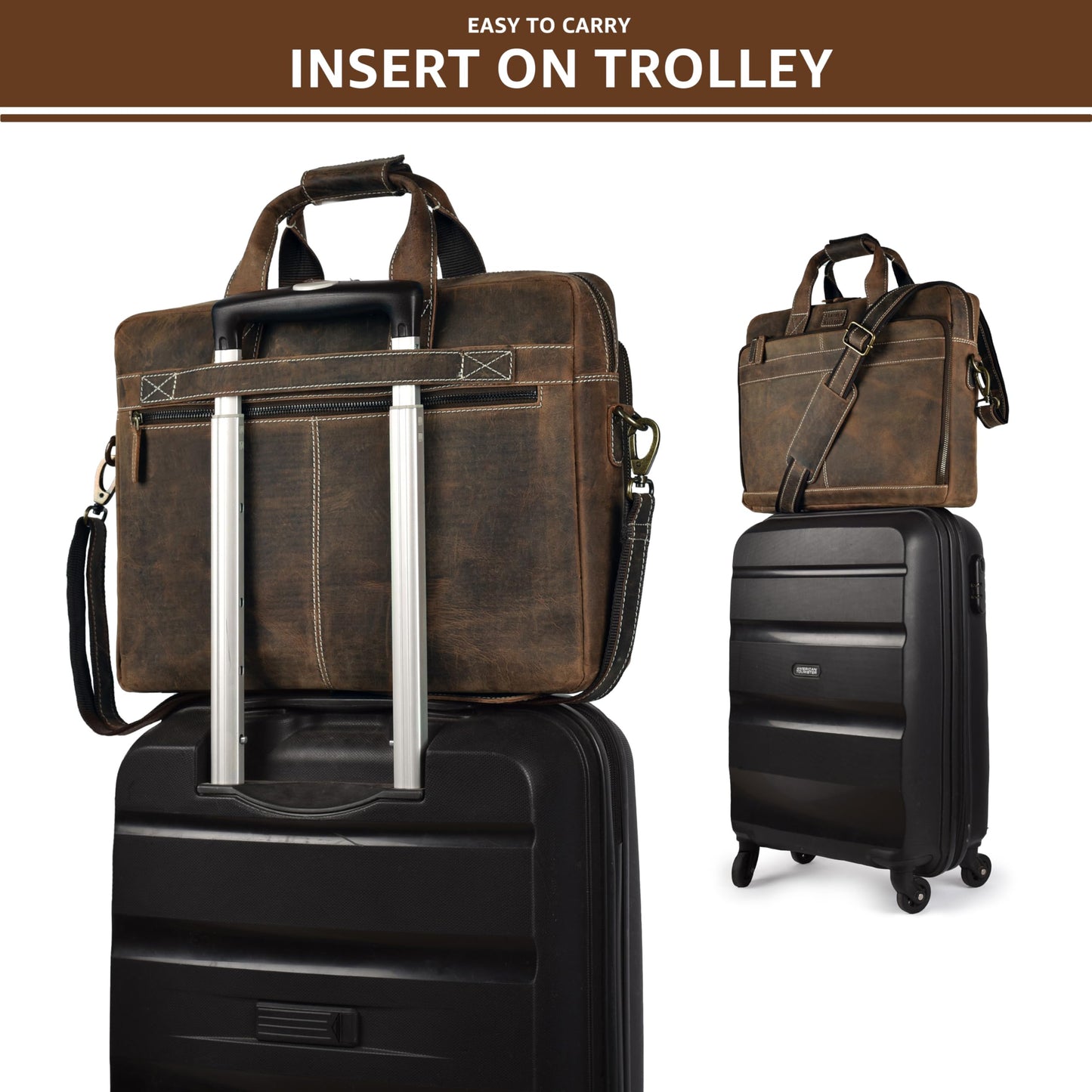 LEATHER VILLAGE 18" Leather Laptop Messenger Briefcase Bag for Men-Leather Satchel for Travel and Office Shoulder Bag-Rustic Brown