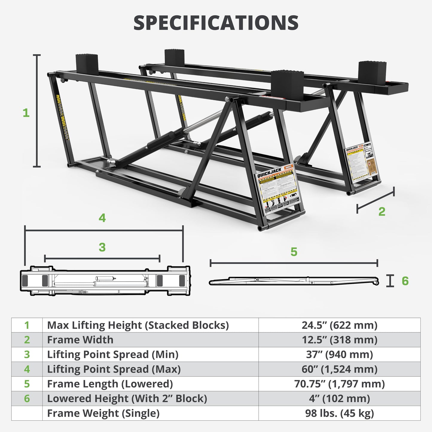 QuickJack 8000TL Portable Car Lift with 8,000lb Capacity, with 110V Power Unit, Safe & Portable Design Garage Lift for Home, Garage, Shop, or Mechanic Auto Repair