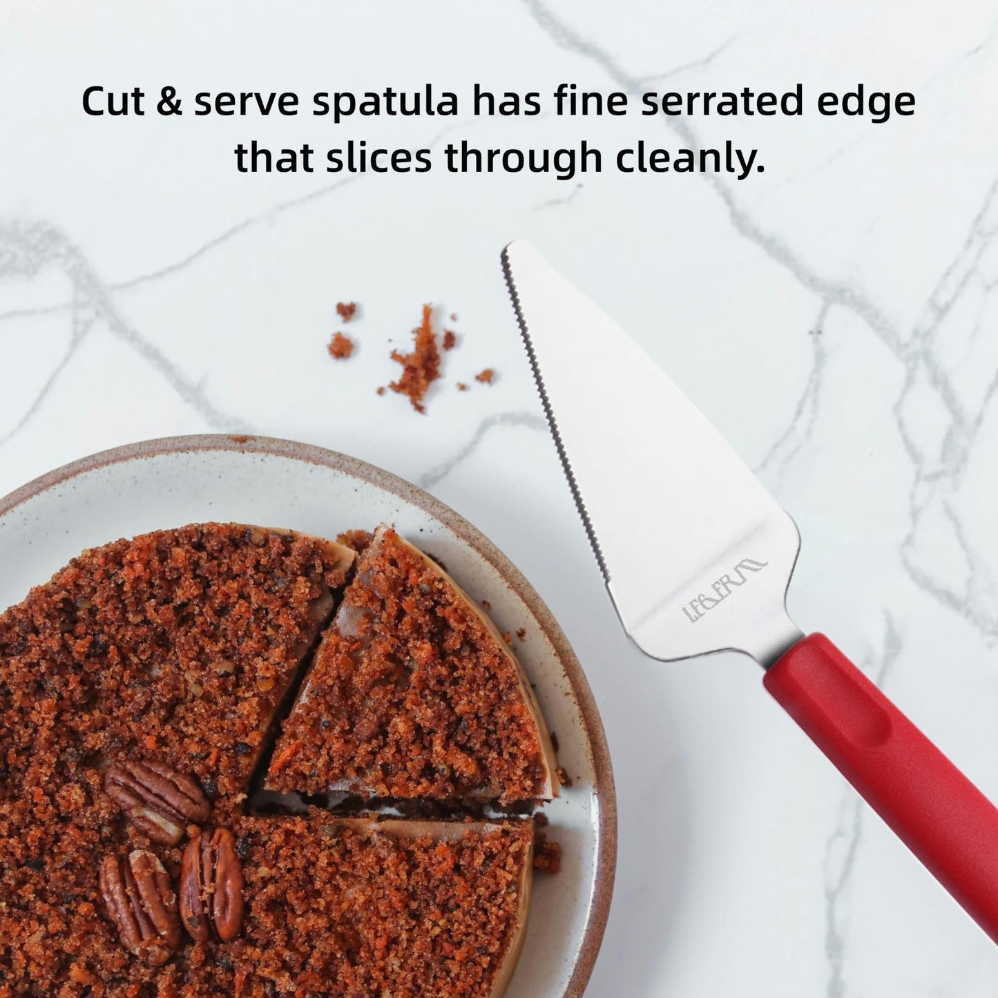 LEGERM Professional Stainless Steel Pie Spatula Server - 2-Pack Red Cake Cutter & Pizza, Dessert Serving Knife Set - Dishwasher Safe Kitchen Tool