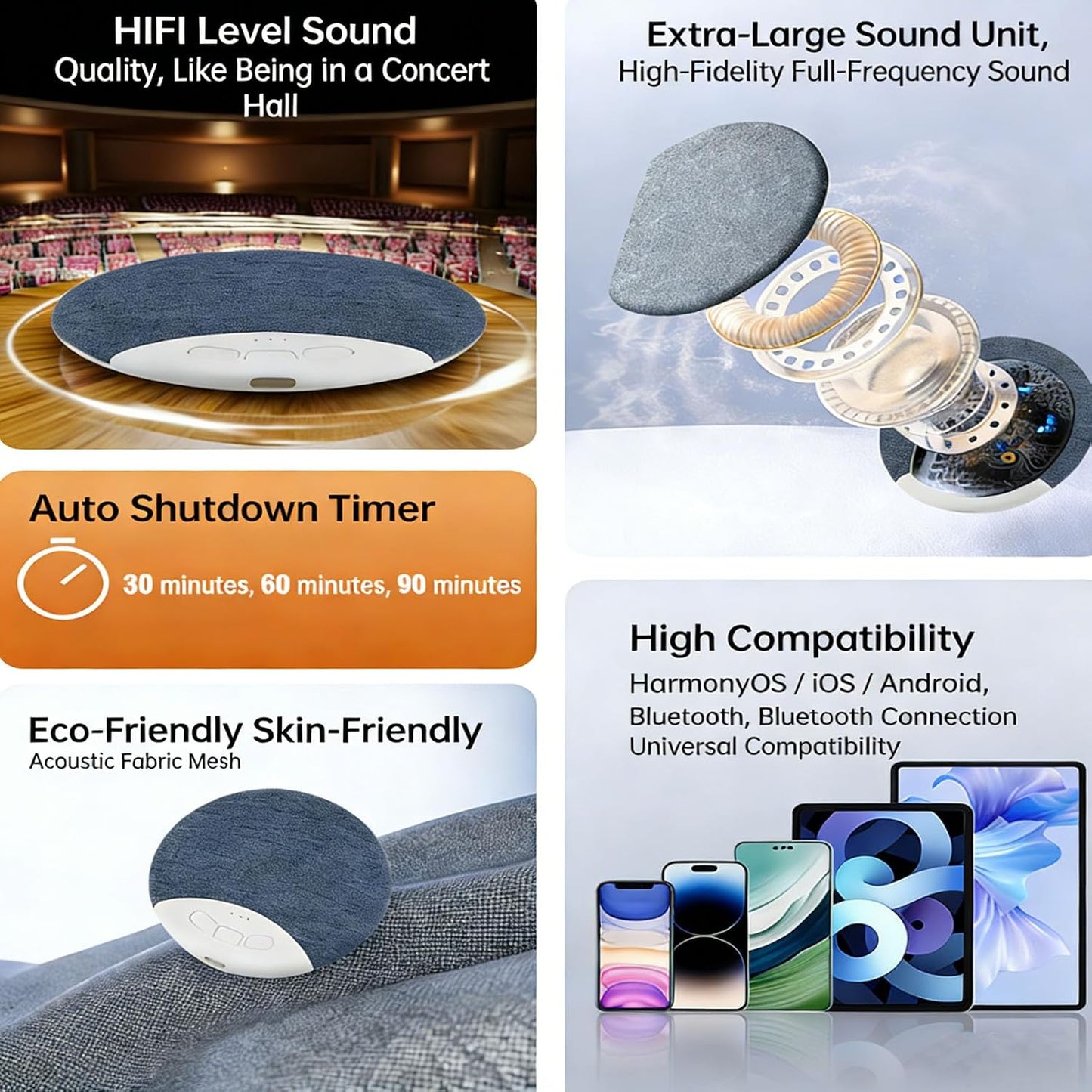 Ultra-Thin Bluetooth Pillow Speaker for Sleeping, Built-in White Noise to Support Sleep, Dual-Mode Speakers Audio