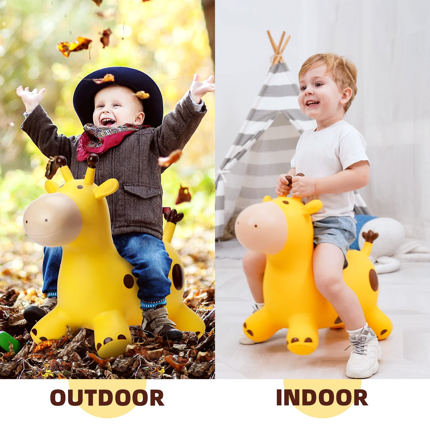 EVERICH TOY Giraffe Bouncy Horse Hopper for Toddlers, Bouncy Animals Jumping Horse, Inflatable Ride on Bouncer Hopping Toys Gifts for Boys Girls 18 Months 2 3 4 5 6 Years Old