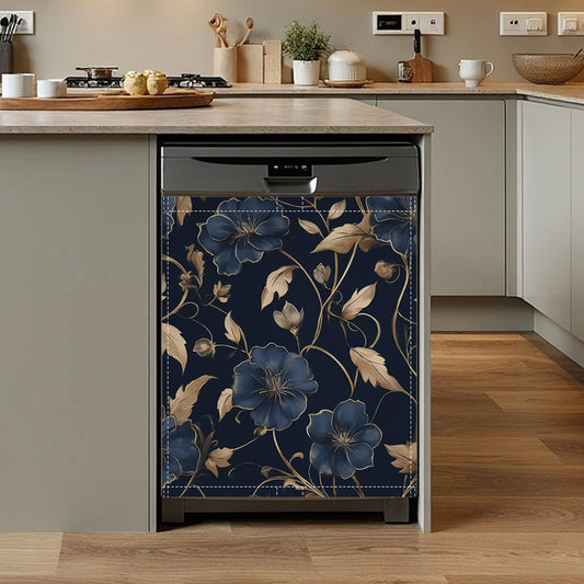 Black Flowers Dishwasher Magnet Cover,Front Dishwasher Cover Decoration Reusable Decorative Magnetic Cover for Home Kitcen Appliance 23x26 Inch
