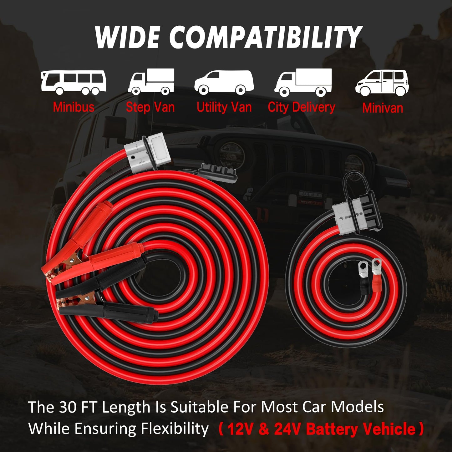 X-BULL 1 Gauge 30FT Heavy Duty Jumper Cables with Quick-Connect Plug – 1000A Booster Cables for Cars, Trucks & SUVs for 12V & 24V Cars Jumper Cables Kit with Carry Bag
