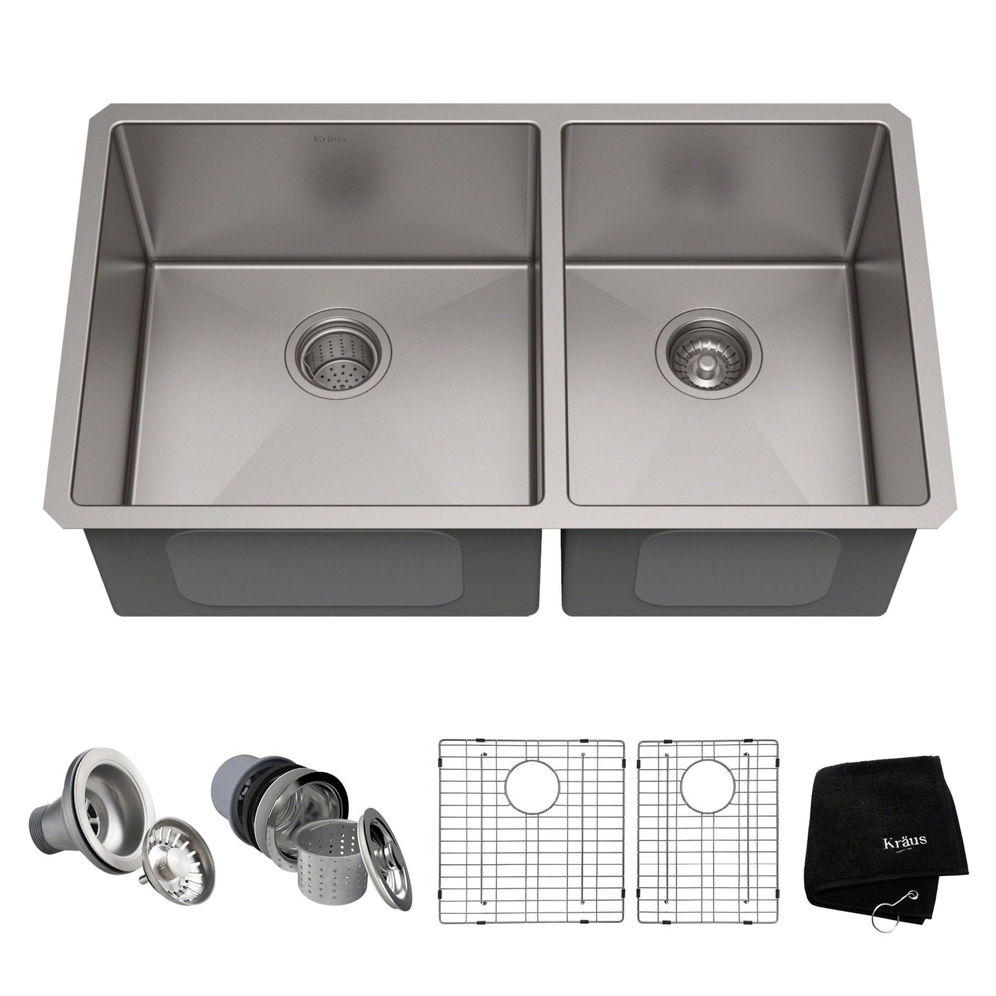 Kraus Kitchen Sinks Undermount - 33 Inch Stainless Steel Kitchen Sink, 60/40 Double Bowl, 16 Gauge, Model KHU103-33