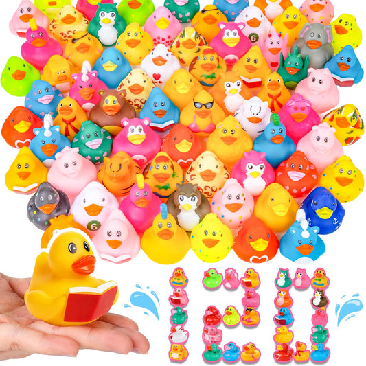 VISRIE 120 Pack Rubber Ducks in Bulk , Assorted Ducks for Jeeps, Bulk Ducks for Bath Toy Summer Pool Toys Birthday Gifts Party Favors
