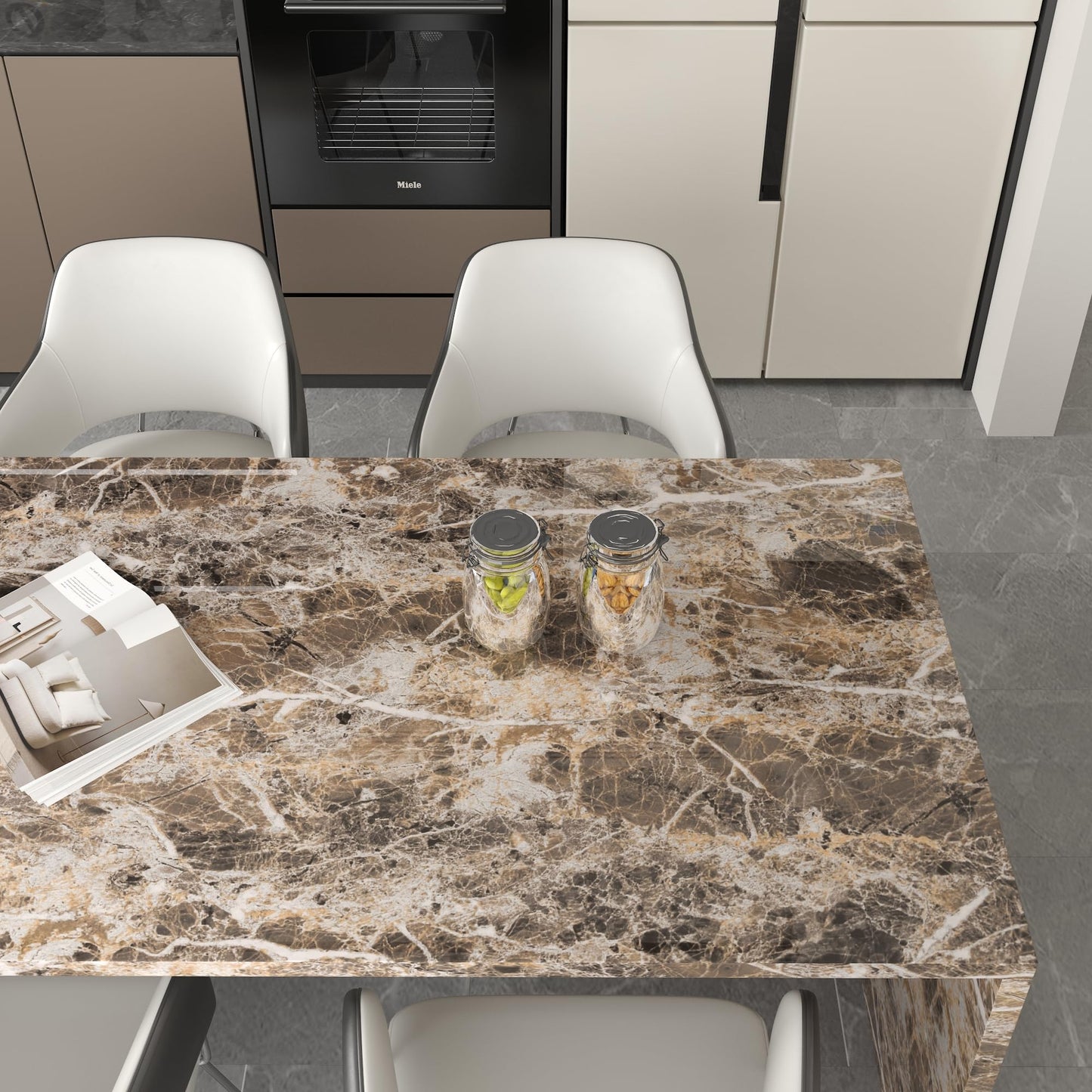 JSEVEM 16"×394" Thick Brown White Marble Wallpaper Peel and Stick Waterproof Brown Marble Contact Paper Vinyl DIY Faux Granite Furniture Tile Stickers for Kitchen Bedroom Walls Bathroom Countertops