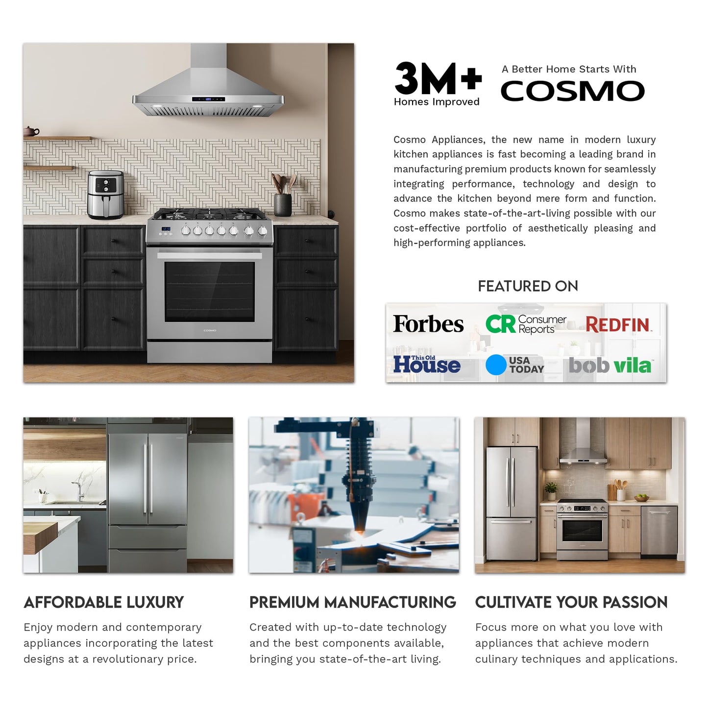COSMO COS-63ISS75 30 in. Lumin Collection 380 CFM Ducted Island Range Hood, Soft Touch Controls, LED Lights, Stainless Steel