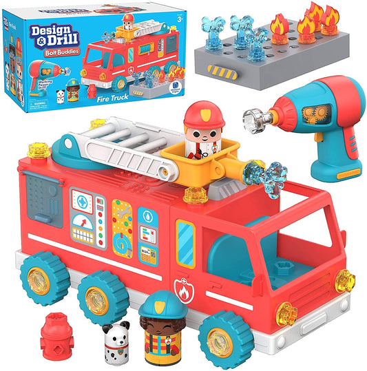 Educational Insights Design & Drill Bolt Buddies Fire Truck - Construction Toys & Toddler Tools, Kids Tool Set with Real Electric Drill Toy, Take Apart STEM Set, Building Kit & Gift for Ages 3+