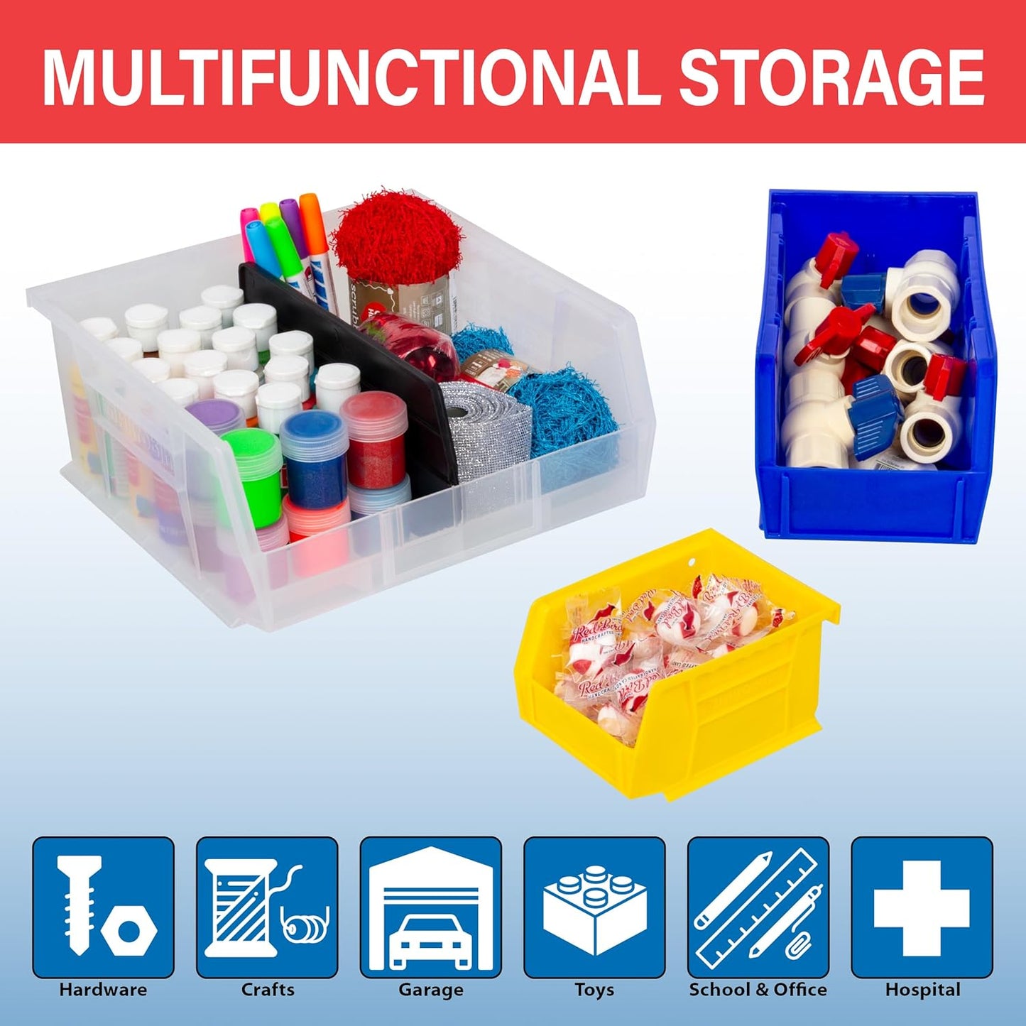 Akro-Mils Plastic Storage Bins - Space-Saving Stackable Organizers for Garage & Pantry | Blue, 18" x 16" x 11", 3-Pack