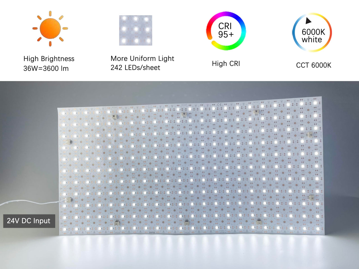 VALIKIY 12-Pack LED Backlight Sheet 24V 36W 6000K White, 19.3X9.6 inches Each Unit, Dimmable Flexible LED Panel Sheet for Backlit Translucent Stone/Marble/Onyx/Quartz Countertops Walls