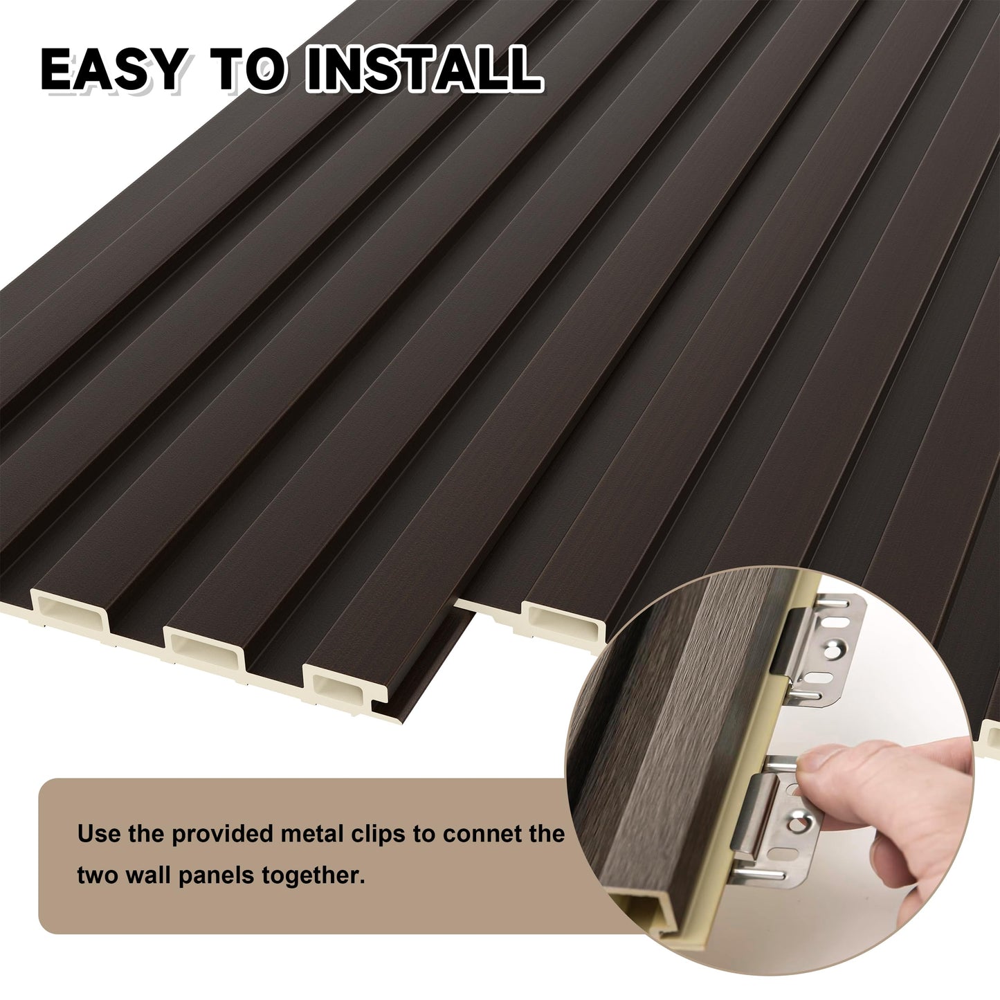 POHARE Slat Wall Paneling,8-Pack 3D WPC Wood Wall Panels,Acoustic Wall Panels for Interior Wall Decor,Living Room,Bedroom,Black Brown,95 x 6 in