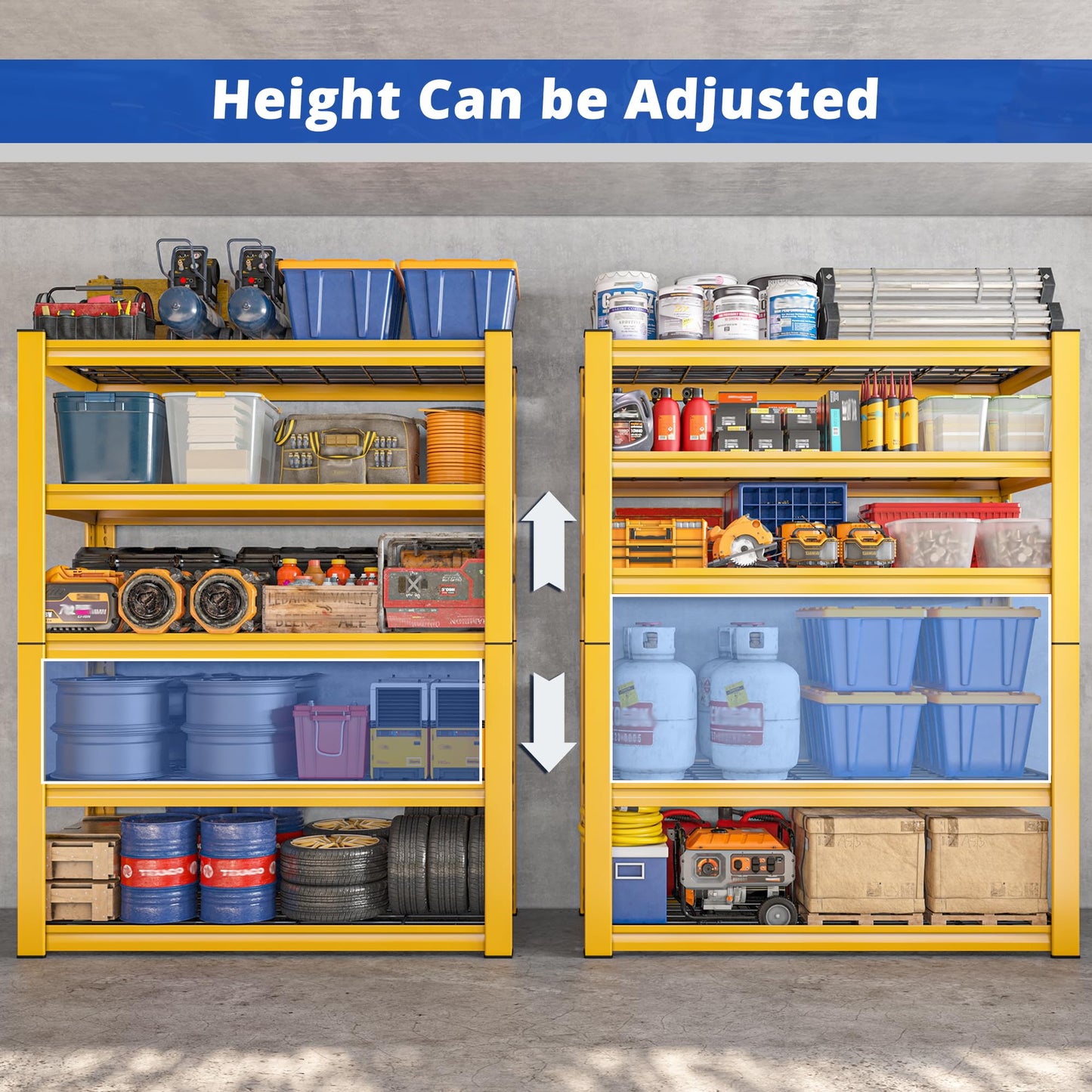 REIBII Orange Garage Shelving, 3010 LBS Heavy Duty Storage Shelves, Adjustable 5 Tier Metal Shelf for Home, Kitchen, Basement, Commercial, Warehouse, Office (72" H x 35.5" W x 16" D)