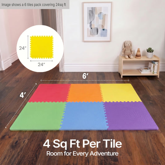 FlooringInc Baby Play Mat for Floor, Extra Large 2'x2' Foam Floor Tiles for Kids, Soft Interlocking Puzzle Mat, 1/2 Inch Thick, Non-Toxic EVA (Rainbow, 42 Tile Pack, 168 Sq Ft)