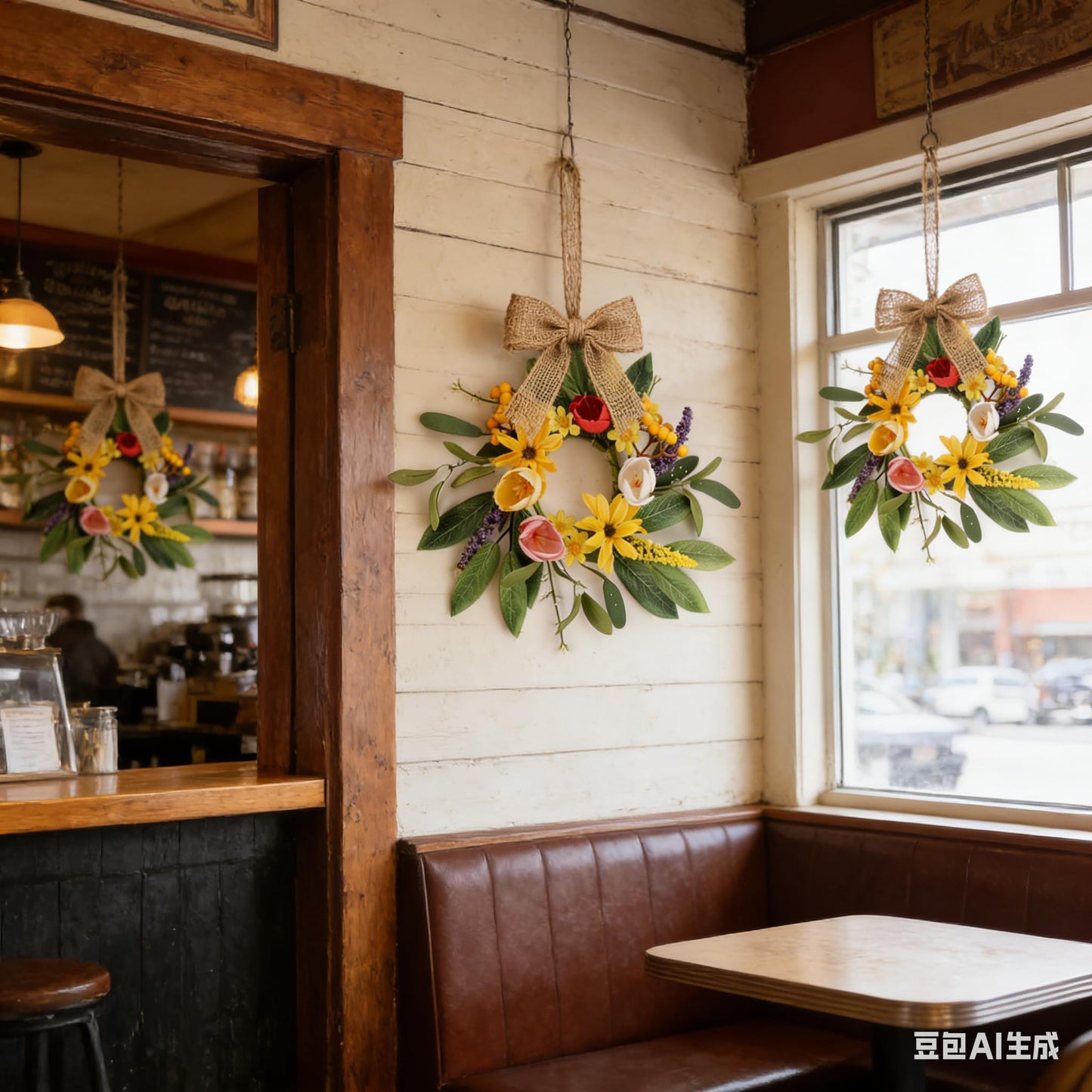 6 Pcs 9'' Mini Spring Wreaths for Kitchen Cabinets Decor Small Tulip Floral Wreaths with Rose Tulip Flowers for Spring Wall Window Porch Home Wedding Party Decor