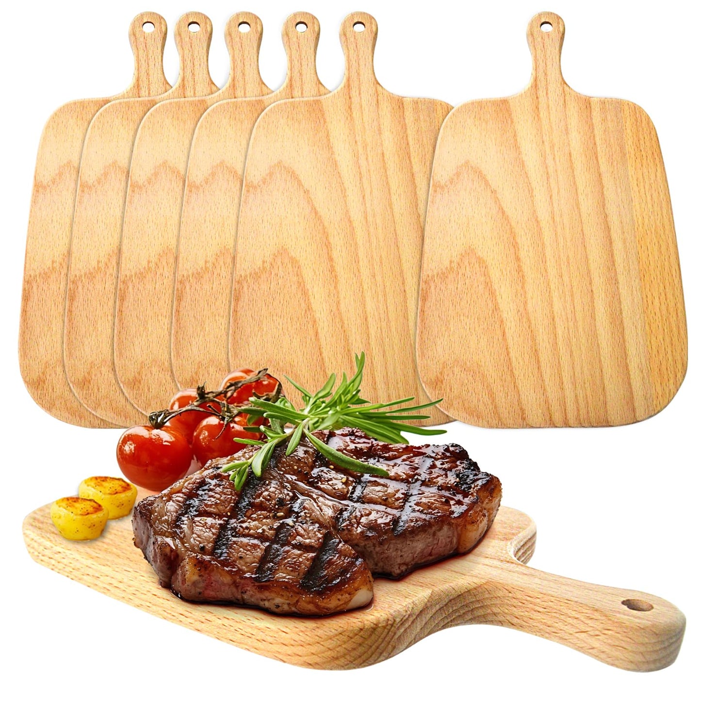 bllbiwin 6 Pcs Wood Cutting Board with Handle,Thicken Wood Charcuterie Kitchen Chopping Boards,Serving Board for Meat,Cheese,Bread,Vegetable,Fruit,Wedding(10.5 x 6 Inch)