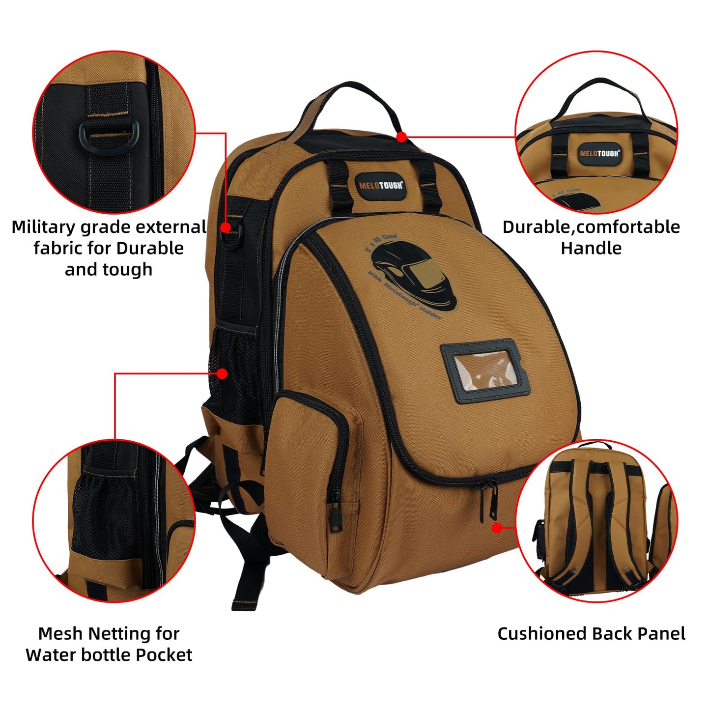 MELOTOUGH Welding Tool backpack for Tools and Helmet Extreme Gear Pack with Large Capacity Welding Helmet Bag,Work Knee Pads for Men Women Construction, Flooring, Roofing - Comfortable and Non Slip