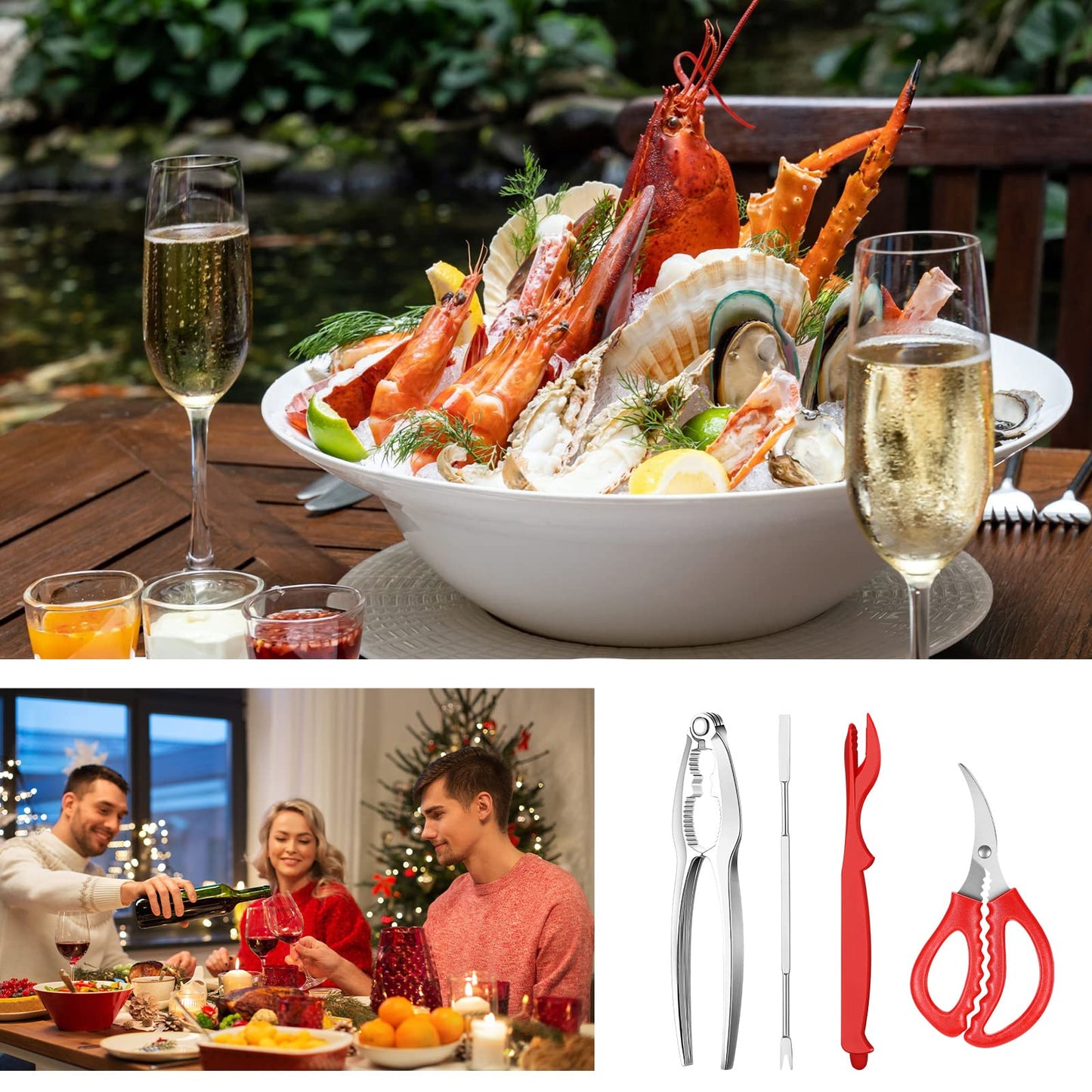 Jutom 93 Pcs Crab Crackers and Tools Set Seafood Tool with 30 Crackers, 30 Leg Forks, 30 Lobster Shellers, 2 Scissors, and 1 Storage Bag, Nut Cracker Set for Shellfish Claw Seafood Boil Party Supplies