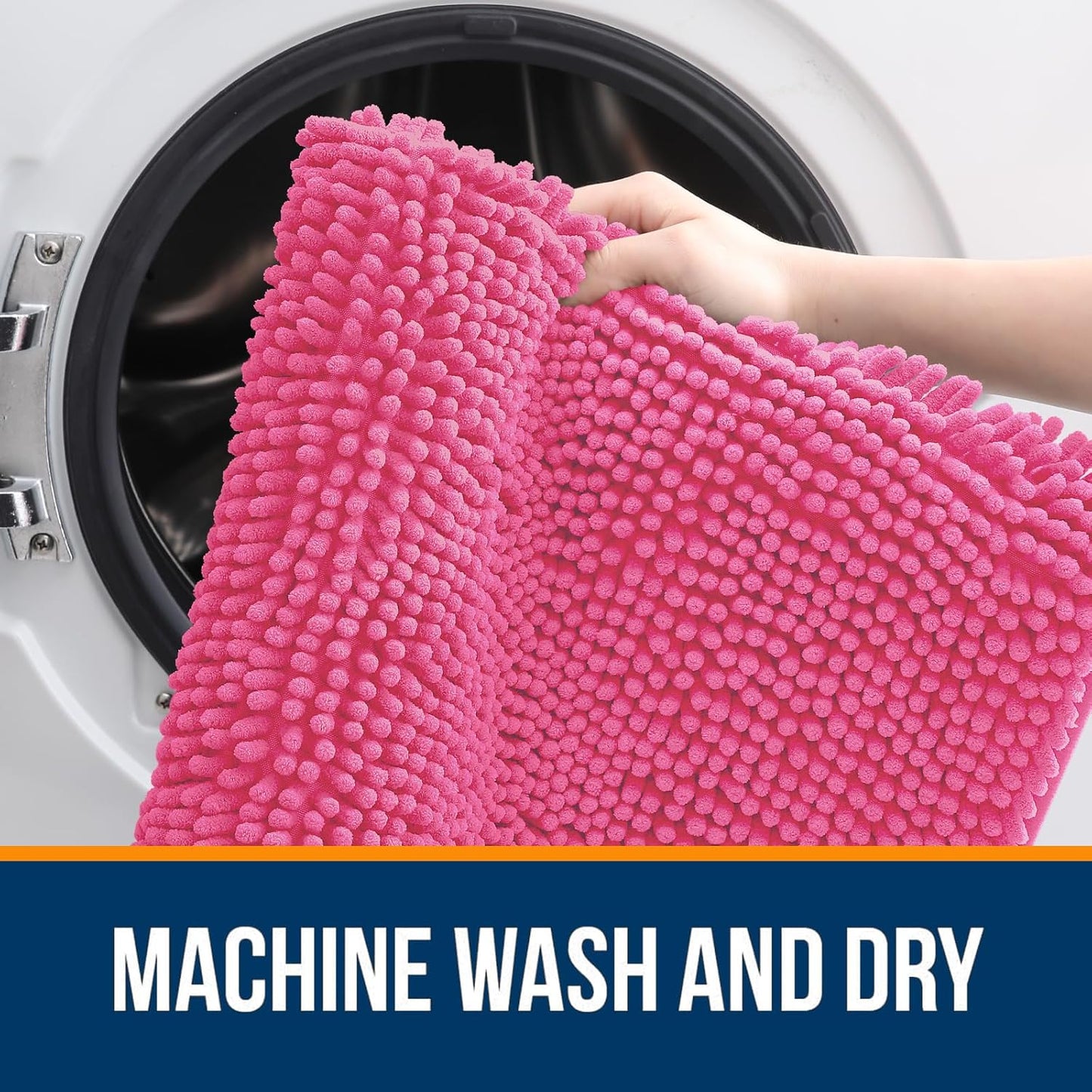 OLANLY Large Bath Rugs - Extra Soft Chenille with Rubber Backing | Quick Dry, Machine Washable, Hot Pink 59x35