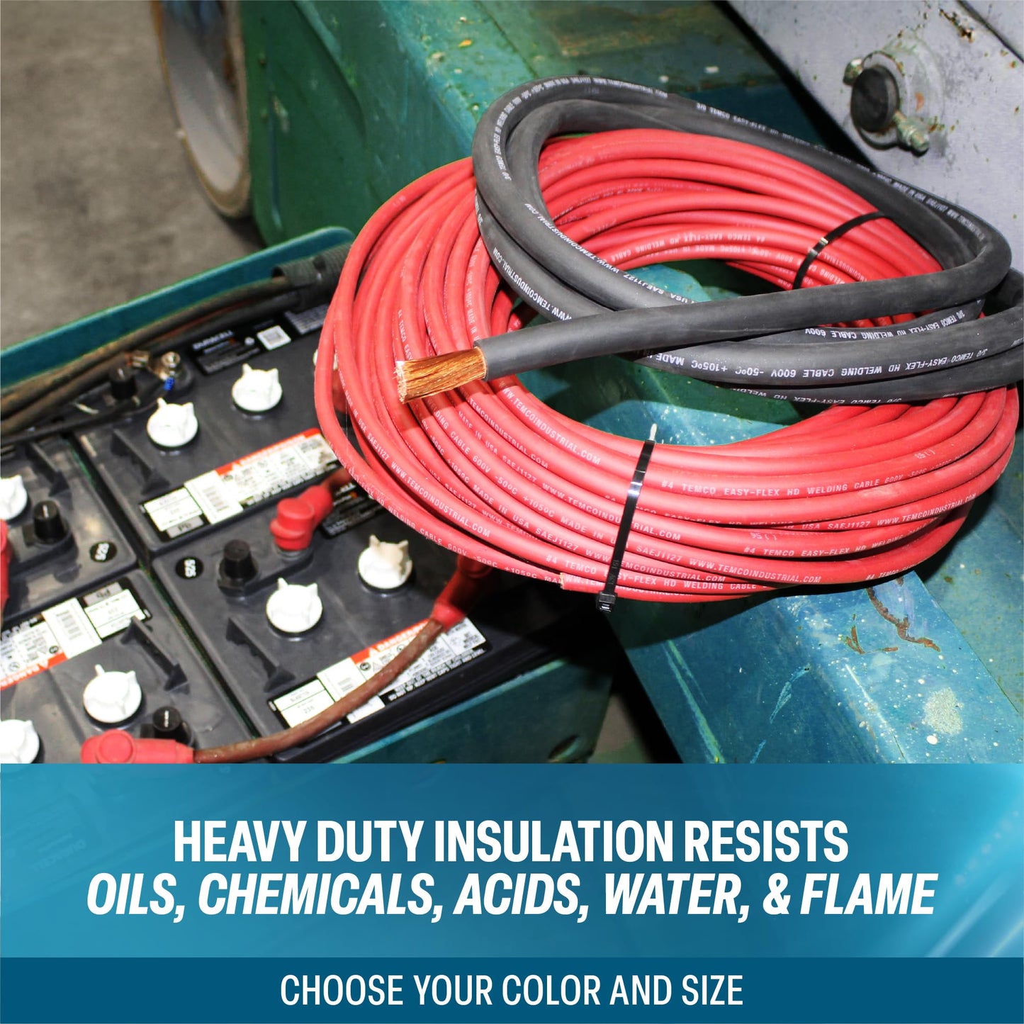 TEMCo 1/0 Gauge AWG 100 Ft Black Flexible Pure Copper Made in USA Welding Cable Battery Wire - Heavy Duty Solar, Inverter, Car, RV, Truck