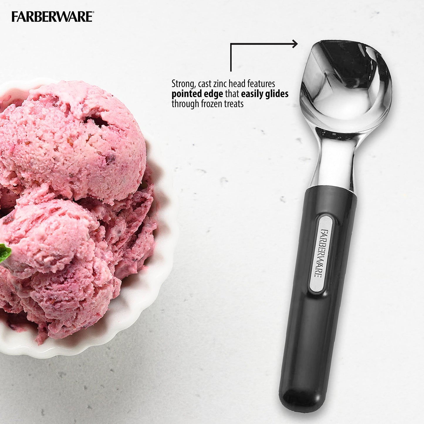 Farberware Professional Ice Cream Scoop, Comfortable Handle, Heavy Duty, Professional Grade Scooper, Get Perfect Shape Scoops, Great for Spooning Frozen Hard Gelato and Sorbet, Cookie Dough, Melon